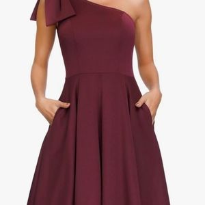 Women's Bow One Shoulder Dress with Pockets A-line Cocktail Party Dress